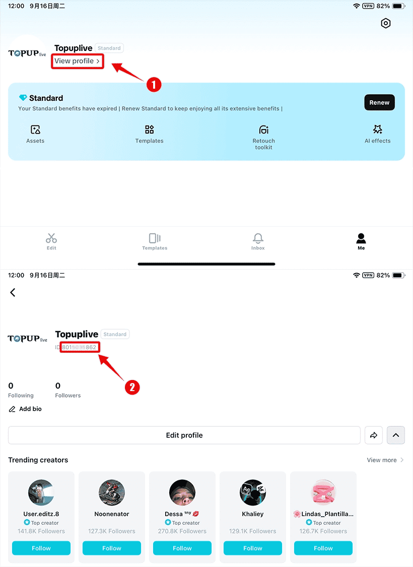 Cómo verificar la identificación de CapCut Standard VIP
