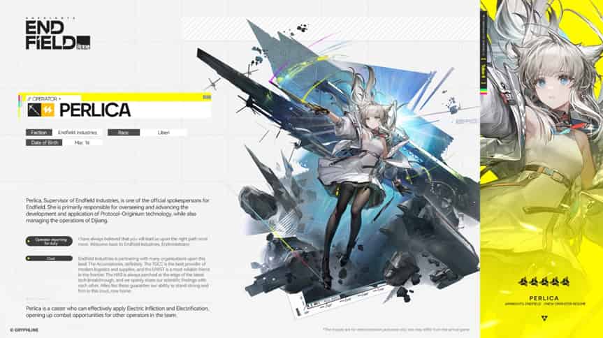 How to check Arknights: Endfield Perlica Build: Weapon, Materials, Gear & Team Comps ID