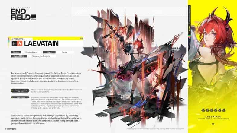 How to check Arknights Endfield Laevatain Build: Weapon, Materials, Gear & Team Comps ID